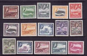 Antigua-Sc#107-21-unused light hinge definitive set-1953-56-QEII-some lower valu