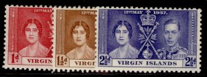 BRITISH VIRGIN ISLANDS GVI SG107-109, 1937 CORONATION set, M MINT.