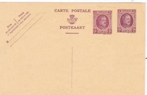  Belgium 5c+15c King Albert Postcard Unused VGC 