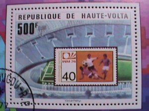 ​UPPER VOLTA-1977-WORLD CUP SOCCER WINNER- FIRST DAY OF POSTAL CANCEL CTO S/S