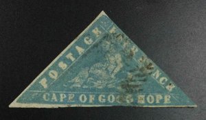 MOMEN: CAPE OF GOOD HOPE SG #14b PALE BRIGHT BLUE 1861 USED £2,250 LOT #64558