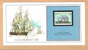HMS BOREAS-1787 FRIGATE SHIP ST KITTS 1980 10c Stamp Presentation Card #71445A