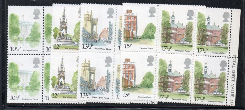 Great Britain Sc 910-14 1980 Palaces & Buildings  stamp set blocks of 4 mint NH