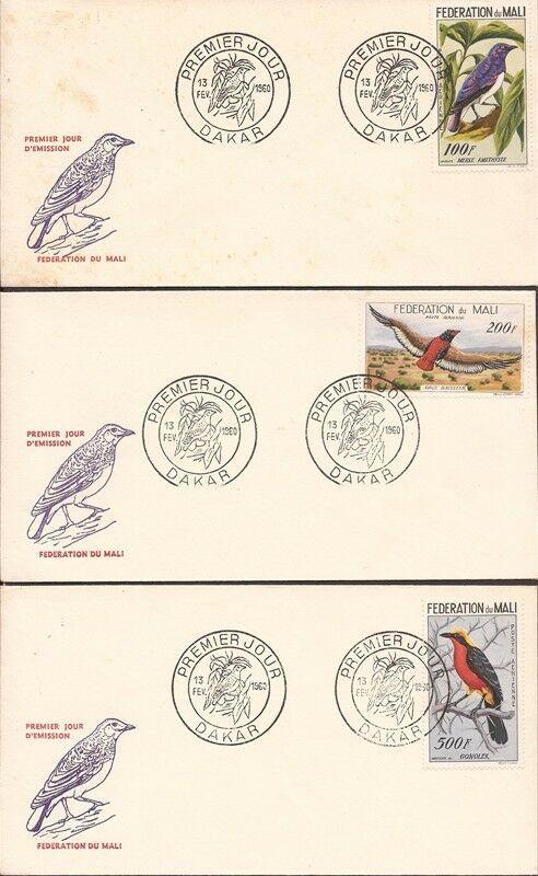 Mali - 1960 Birds - Set of 3 First Day Covers - Scott #C2-4