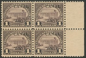 CANAL ZONE #95 $1.00 violet brown, type B ovpt Blk of 4, Scott $1,000.00++