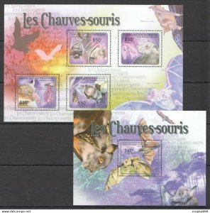 2011 Central Africa Fauna Wild Animals Bats Kb+Bl ** Stamps Ca1040