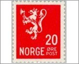 Norway Used NK 246   Posthorn and Lion III (no wmk) 20 Øre Dark red