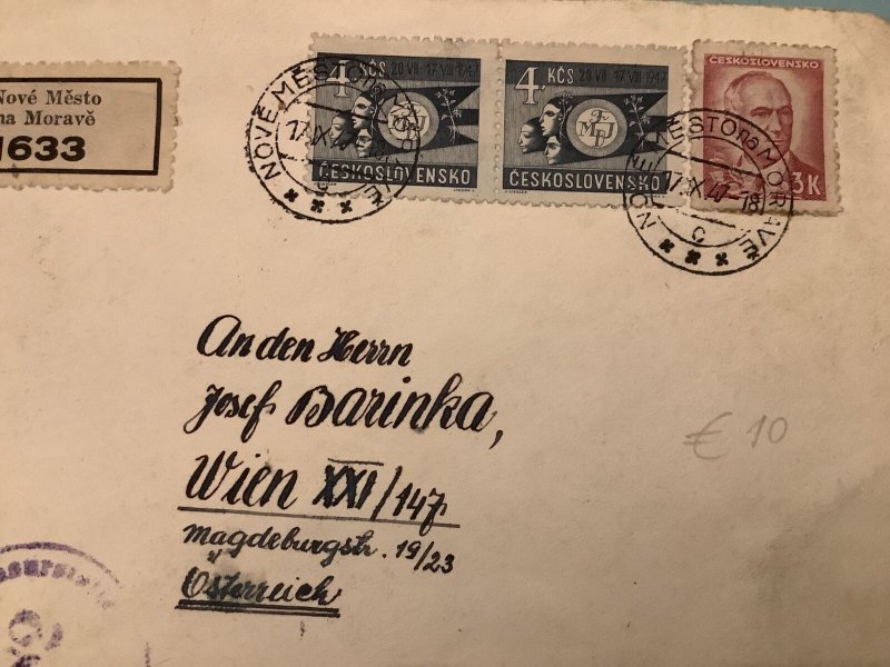 Opened by Censor Czechoslovakia to Austria 1947 Stamps Cover R41518 