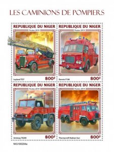 NIGER - 2019 - Fire Engines - Perf 4v Sheet - Mint Never Hinged