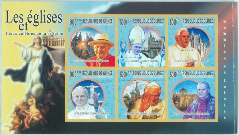 1428 - GUINEA - ERROR, 2010 IMPERF SHEET: John Paul II, Benedict XVI, Vatican