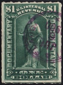 R173 $1.00 Documentary Stamp (1898) Used/Date Stamped/Cut Cancelled