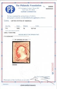 KAPPYSTAMPS USA #11a 1855 3c WASHINGTON USED LIGHT CANCEL PF CERTIFIED GRADE 95