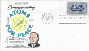 1955 FDC, #1070, 3c Atoms for Peace, Fluegel Covers