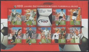 AUSTRIA Sc# 1948a-j CPL MNH SHEETLET of 10 DIFF - AUSTRIAN SOCCER FED CENTENARY