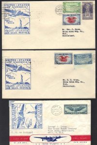 US 1939 3 1st FLIGHT AIRMAIL COVER FAM 18 TRANSATLANTIC PORTUGAL & SWITZERLAND