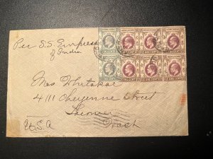 1907 British Hong Kong Ship Cover to Tacoma WA USA