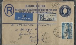 ST LUCIA COVER (P1304B)  1967 QEII 15C RLE+35CC BOAT REG CASTRIES TO ENGLAND 