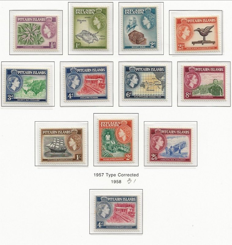 PITCAIRN ISL Sc 20-31 MNH issue of 1957 - LOCAL LIFE - MAPS 