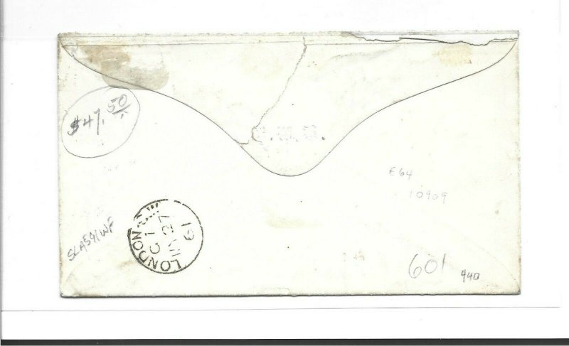 United States Scott 37 on cover to London - Red Boston Br Pkt cancel