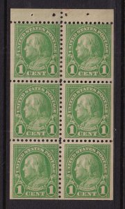 1927 Franklin 1c green Sc 632a booklet pane MNH full original gum (HG