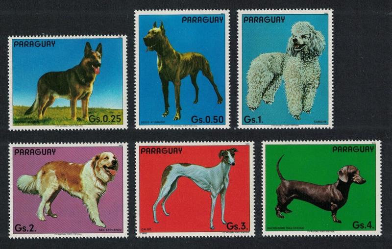 Paraguay Dogs 6v Shepherd Dane Poodle Saint Bernard Greyhound Dachshund SC#2106