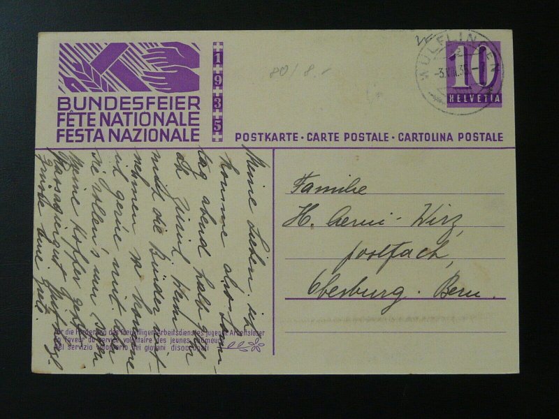 national day Pro Patria 1935 postal stationery card Switzerland
