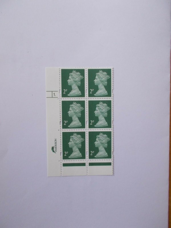 Harrison Hare 2p OFNP/PVA Machin Cylinder Block of 6 (Cyl 1 dot p47) U/M