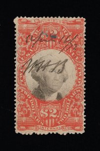 EXCELLENT GENUINE SCOTT #R145 VF-XF 1872 VERMILION & BLACK 3RD ISSUE REVENUE