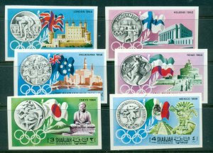 Sharjah 1968 Mi#496-501B History of the Olympic Games IMPERF MUH