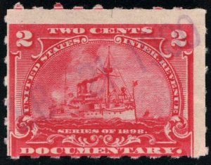 R164p 2¢ Battleship Documentary Stamp: Hyphen Hole  Perf 7 (1898) Used