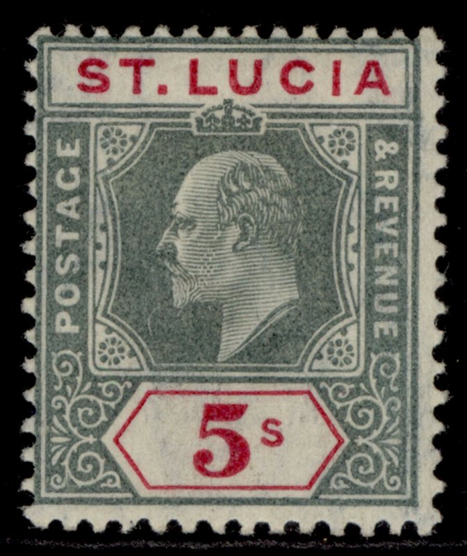 ST. LUCIA EDVII SG76, 5s green & carmine, LH MINT. Cat £85.