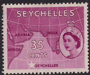 Seychelles 1954 - 61 QE2 35ct Crimson Indian Ocean MM SG 180a ( D1366 )