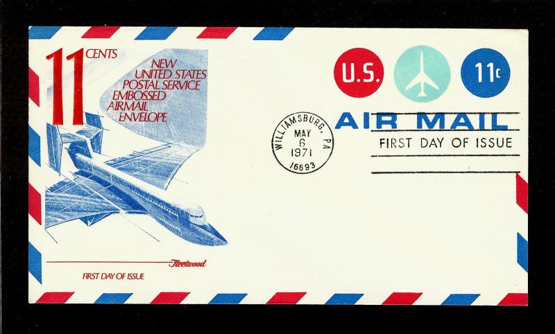 FIRST DAY COVER #UC43 11c AIR MAIL Stamped Envelope U/A FLEETWOOD FDC 1971
