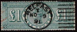 GBR SC #124 U 1891 Q VICTORIA w/CDS BELFAST/NO 9 91 CV $1387.50 (see below)