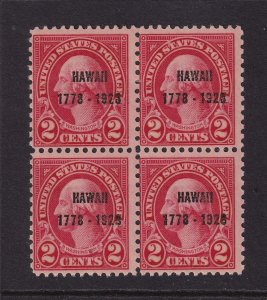 1928 Hawaii Sesqui 2c carmine overprint Sc 647 MLH OG rotary block of 4 (DH