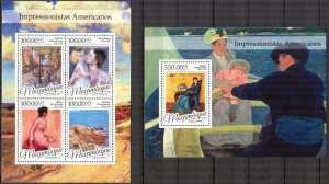 Mozambique 2016 Art Paintings American Impressionists Sheet + S/S MNH