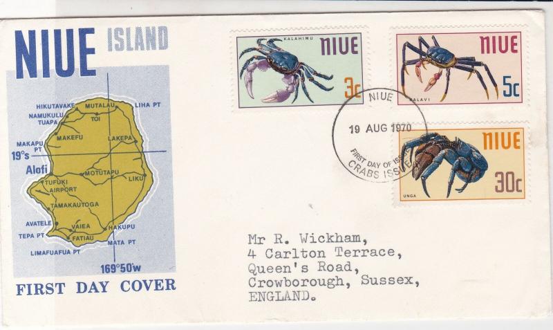 NIUE Island 1970 Island Map Various Crabs Stamps FDC Cover Ref 28566