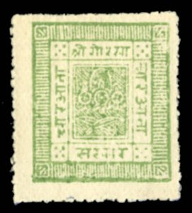 Nepal #3 Cat$650+, 1881 4a pale green, pin-perforated on European wove paper,...