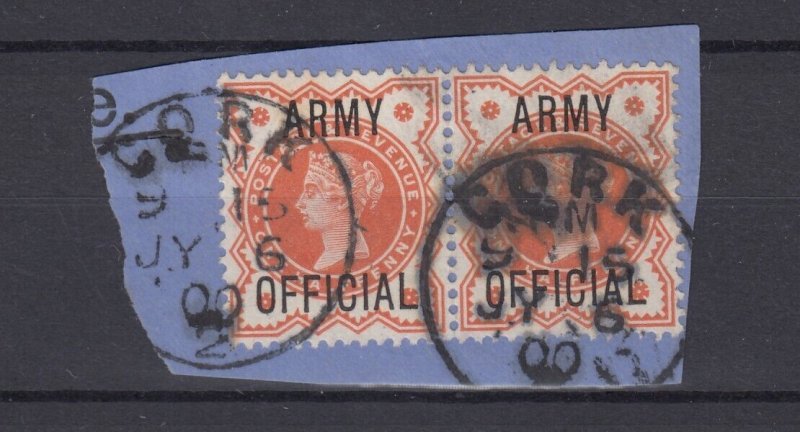 GB QV 1900 1/2d Army Official Pair On Piece Cork CDS Fine Used BP8191