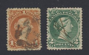 2xCanada L.Q. Used Stamps #22-1c F/VF #24-2c VF  Guide Value = $250.00