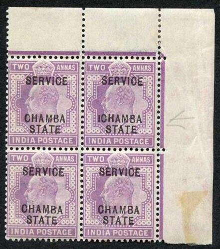 Chamba SG27 KEVII 2a Block inc ICHAMBA VARIETY U/M Stated from the 1908 Print...