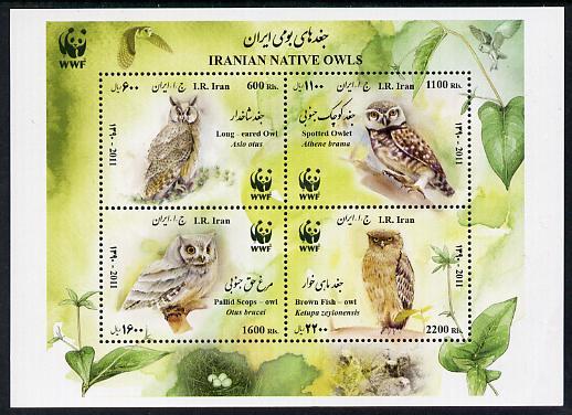 Iran 2011 WWF - Owls perf m/sheet containing set of 4 unm...
