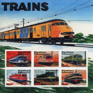 Gabon 2001 MNH Trains Stamps Electric Locomotives Railways Rail 6v M/S I