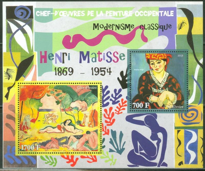 IVORY COAST  2013 HENRI MATISSE PAINTINGS SHEET OF TWO   MINT NH