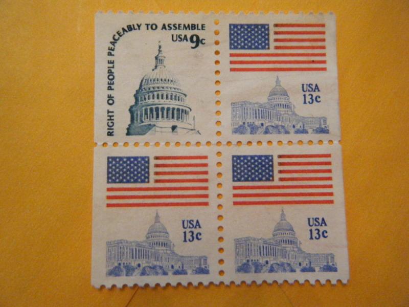 SC#1590-9c & #1623-13c Capitol Dome & Flag over Captl, Blok 