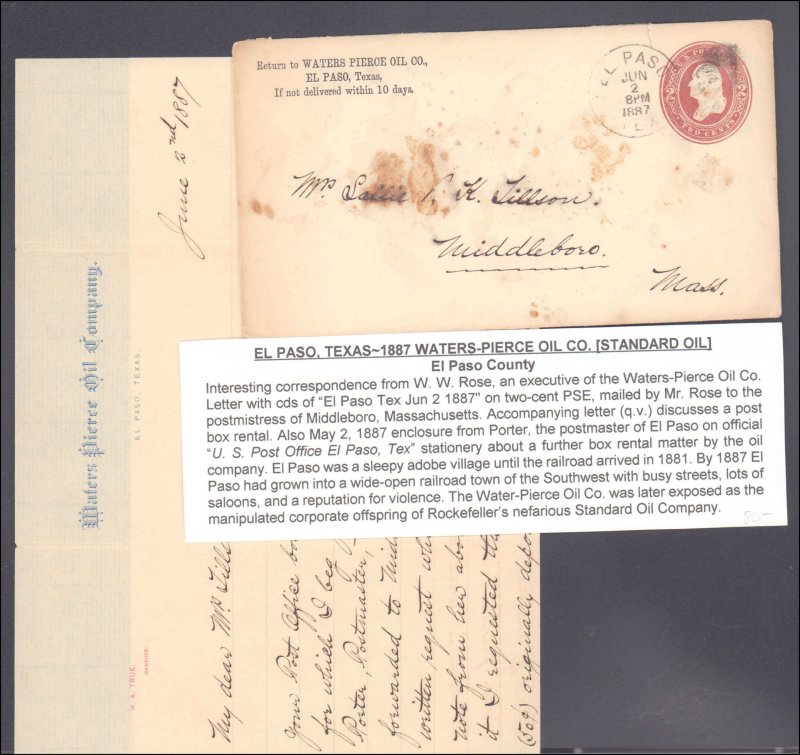 El Paso County El Paso with Oil Letter ( Postal History ), 1887