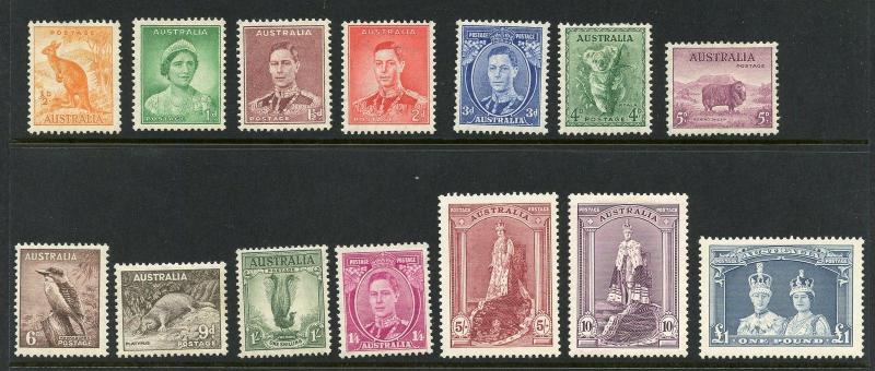 AUSTRALIA  SCOTT#166a,167/70,171a/74a, 175/79 DEFINITIVES  MINT LIGHT  HINGED