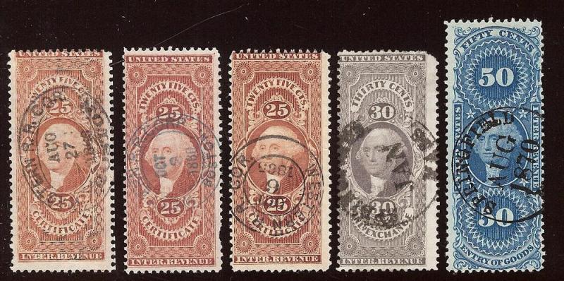 Scott #R44c (3 copies), R52c, R55c Used