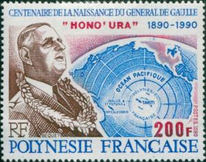 French Polynesia 1990 Sc#543,SG595 200f de Gaulle and Globe MLH