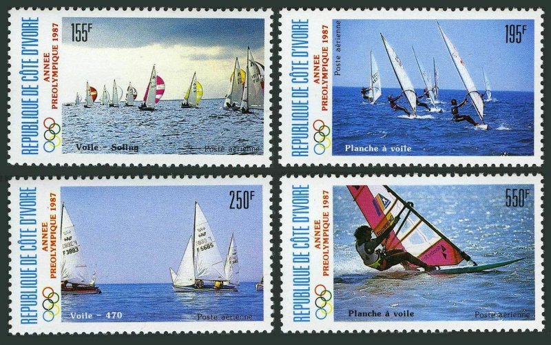 Ivory Coast C110-C113,MNH.Michel 950-953. Olympics Seoul-1988.Sailing sports.